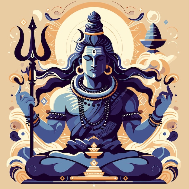 Vector god of destruction lord shiva bholenath vector illustration poweful hindu indian god meditating yoga