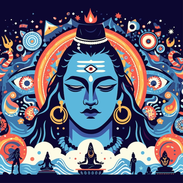 Vector god of destruction lord shiva bholenath vector illustration poweful hindu indian god meditating yoga