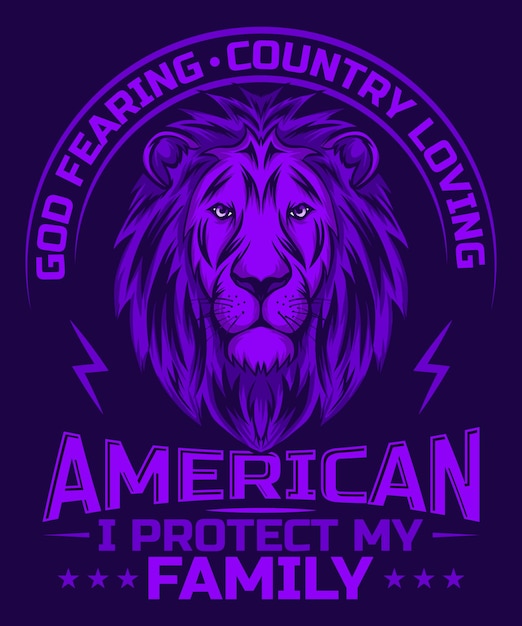 God Fearing Country Loving American Lion Head Illustration