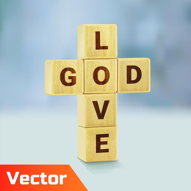 Vettore dio è il concetto di amore cruciverba di dio amore cruciverba di dio amore blocchi di legno a forma di croce con il testo