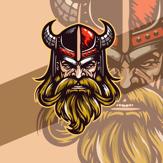 God odin viking con helmet armor su illustrazione disegnata a mano per il logo sportivo della mascotte