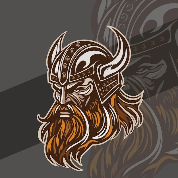 마스코트 스포츠 로고를 위한 손으로 그린 그림에 헬멧 아머가 있는 God Odin Viking