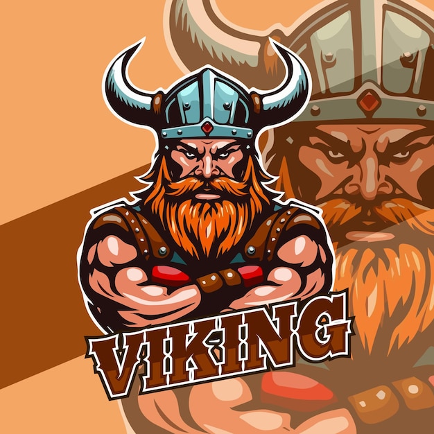 마스코트 스포츠 로고를 위한 손으로 그린 그림에 헬멧 아머가 있는 God Odin Viking