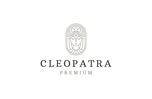 ベクトル クレオパトラの女神ラインアートスタイルのロゴデザインテンプレート