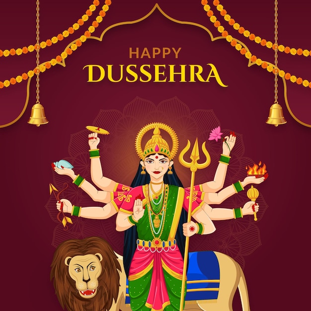 Богиня дурга на фестивале happy dussehra navratri или durga puja