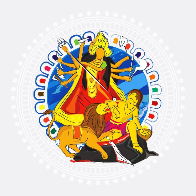 Goddess Durga Hand Drawn Illustration