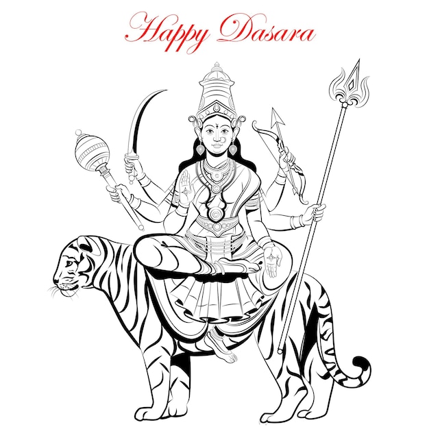 Богиня дурга, happy durga puja subh navratri, векторная иллюстрация индийского фестиваля happy dasara