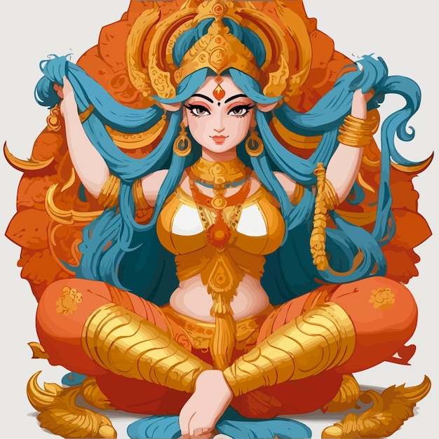 goddess durga india holy tradicional cartoon illustration