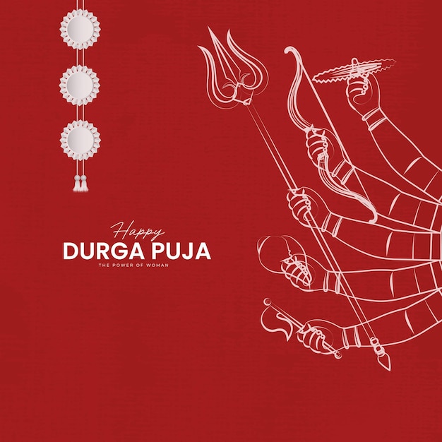 Vector goddess durga ten hands in happy durga puja subh navratri banner background