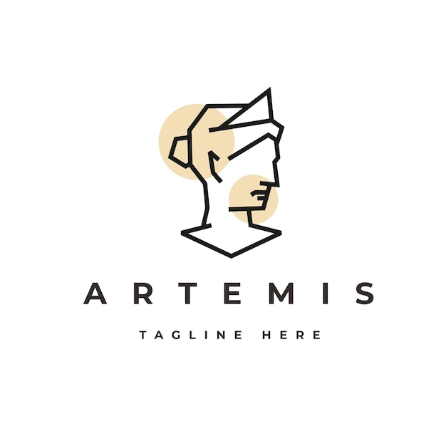 Vettore dea greca artemis line art logo design