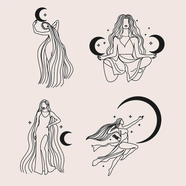 Goddess Line art set Vrouwelijke energie