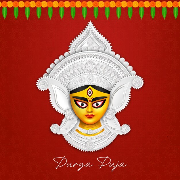 Vettore volto della dea maa durga in happy durga puja dussehra e celebrazione di navratri per banner web