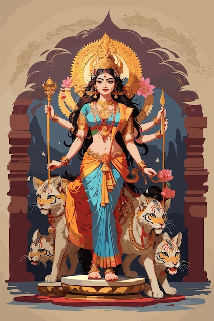 Vettore illustrazione vettoriale della dea maa durga