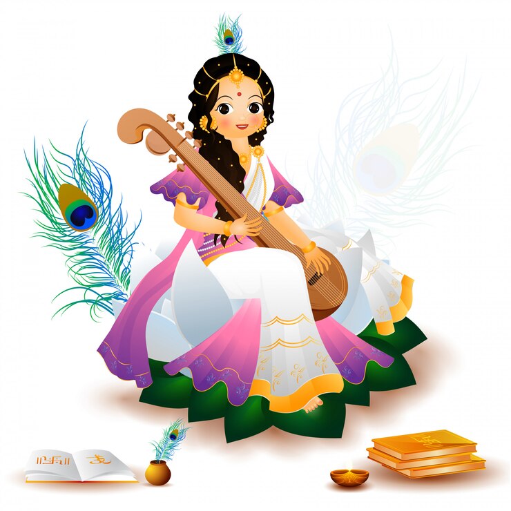 वेक्टर goddess saraswati character in sitting pose