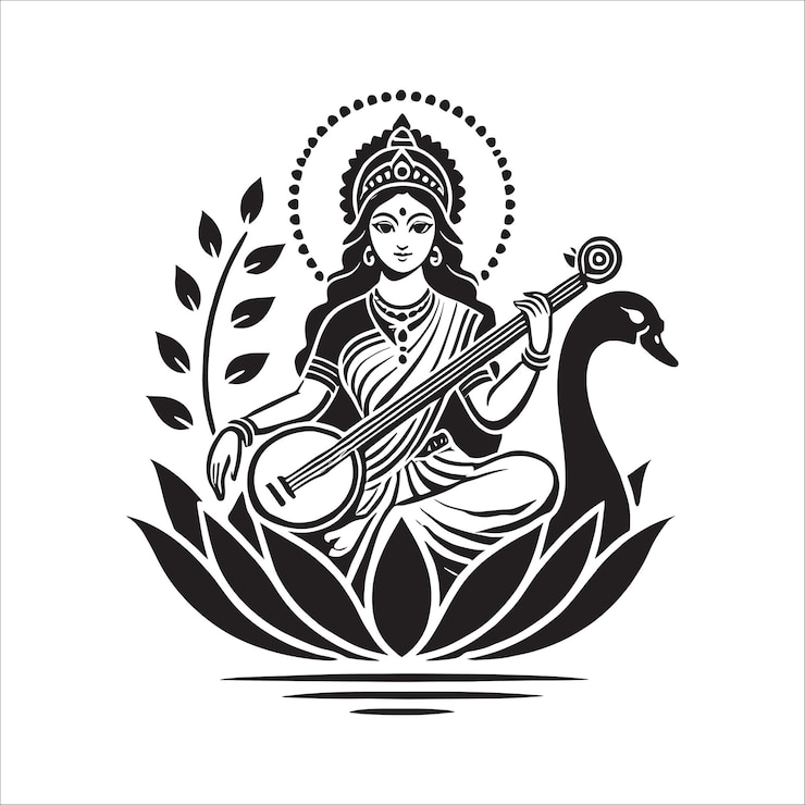 Vector goddess saraswati for happy vasant panchami design on white background