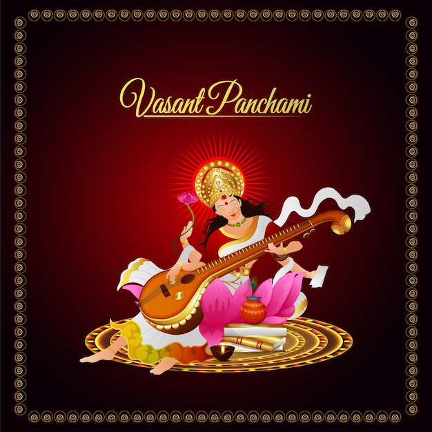 Vector goddess saraswati illustration and background