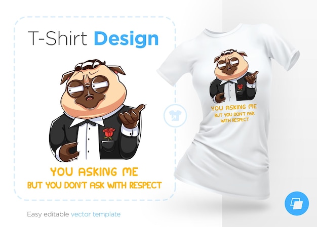 Vector godfather pug dog illustratie en t-shirt ontwerp