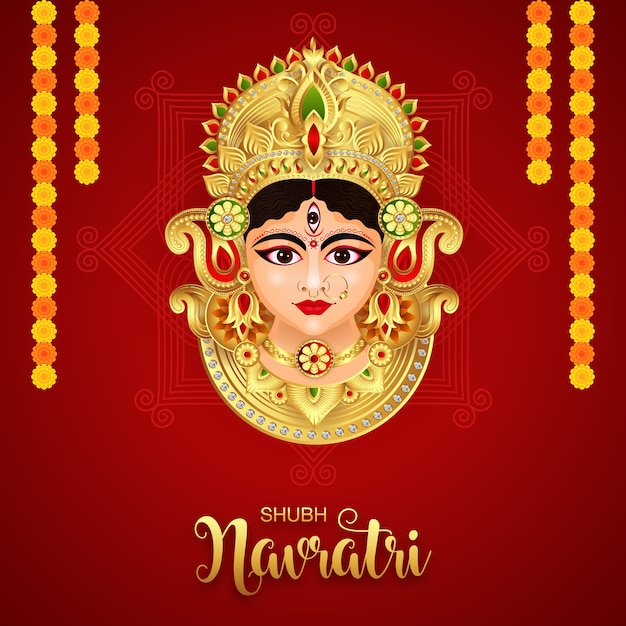 Godin Durga in Happy Durga Puja Subh Navratri Happy Dussehra festival Indiase religieuze banner achtergrond