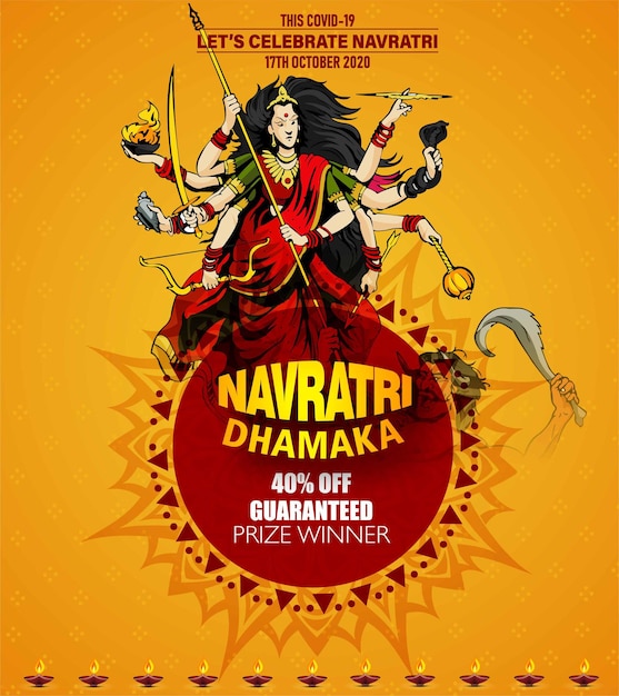 Godin Maa Durga in Happy Dussehra Navratri achtergrond Template Design gevierd happy durga puja