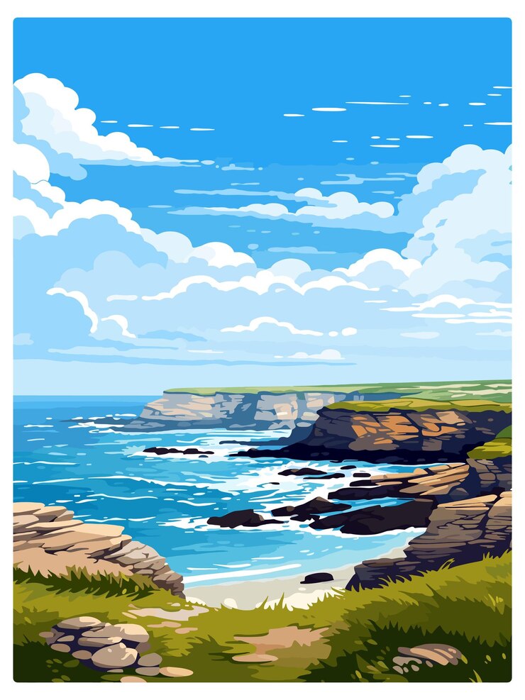 Vector godrevy point england vintage travel poster souvenir postcard portrait painting wpa illustration