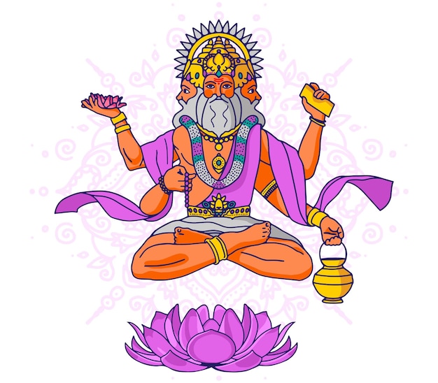 Vector gods of hinduism lord brahma. the main hindu deity. creator of the universe. vector illustration