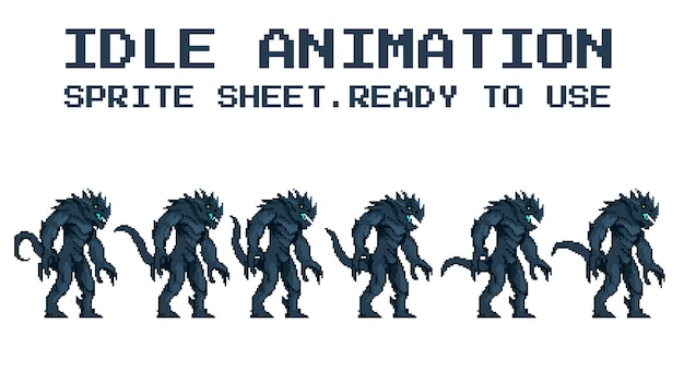 Godzilla cartoon animation idle attack victory lose sprite sheet pixel art ready to use for the game