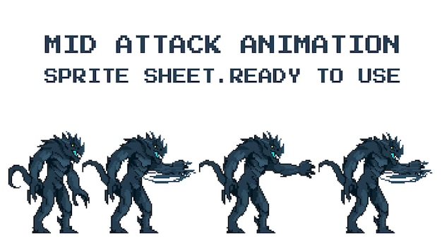 Godzilla cartoon animation idle attack victory lose sprite sheet pixel art ready to use for the game