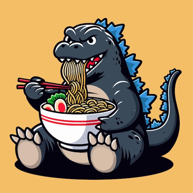 Godzilla schattige cartoon illustratie