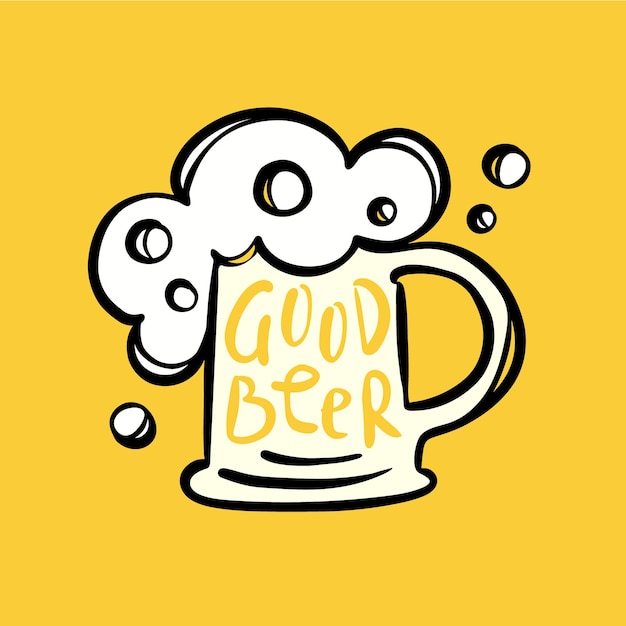 Goed bier belettering cartoon drink vector illustratie set