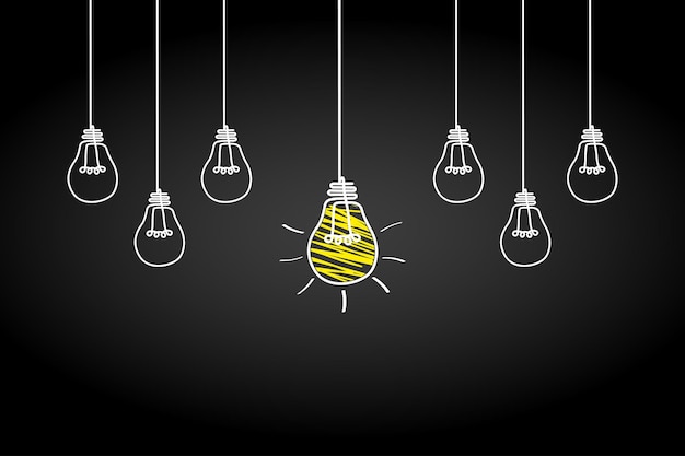 Goed idee Banner gloeilamp idee concept creatief concept gloeilamp getekend voor voorraad Vlakke stijl Vectorillustratie