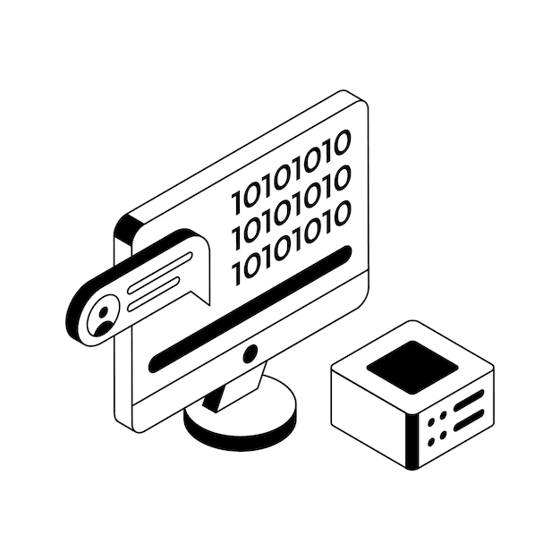 Goed samengestelde isometrische icoon die binaire coderingslogica visualiseert