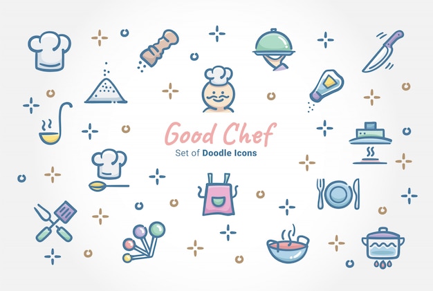 Vector goede chef doodle icon set