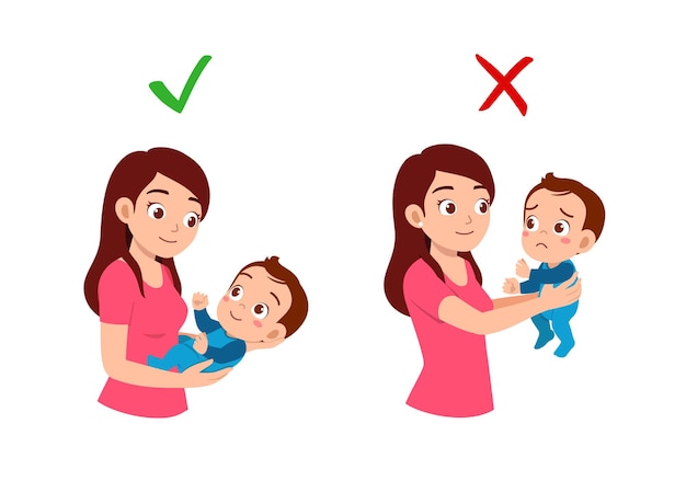 Goede en slechte manier voor moeder om baby vast te houden