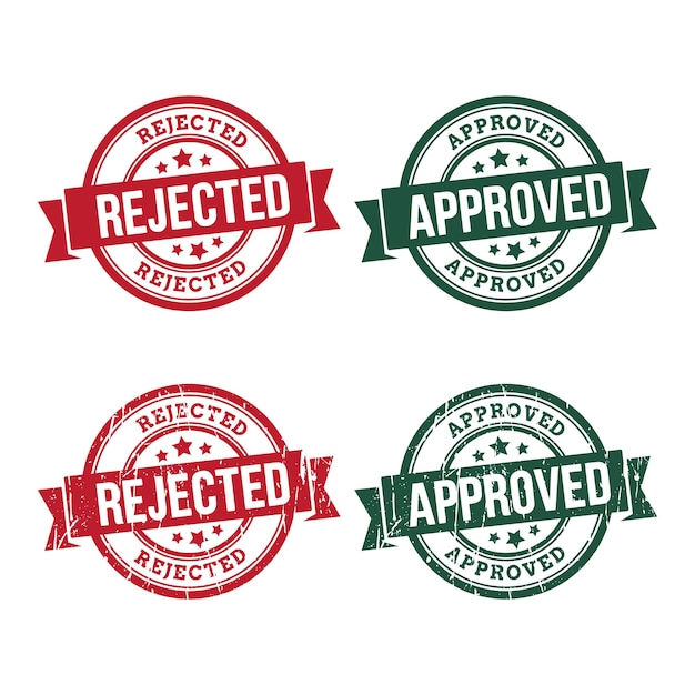 Goedgekeurde en afgewezen rubberstempel vector groene en rode certificering badge met lint