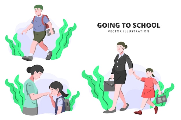 Going to school - Activity Vector Illustration