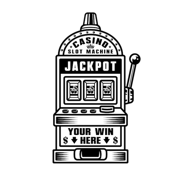 Gokautomaat casino jackpot vectorobject of ontwerpelement in vintage zwart-wit stijl geïsoleerd op witte achtergrond