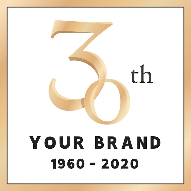 Oro 30° carattere calligrafico anniversario o compleanno logo banner vettoriale