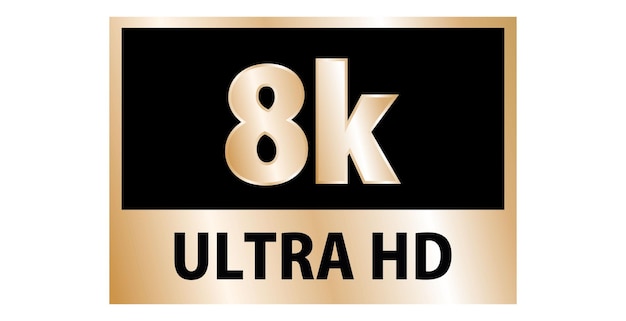 Gold 8k ultra HD label isolated on white background