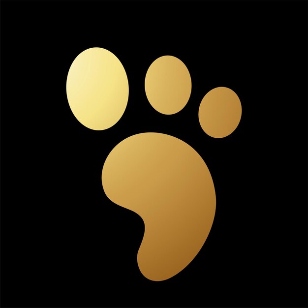 Vector gold abstract footprint icon with 3 toes on a black background