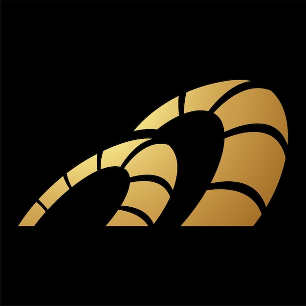 Vector gold abstract inclined arch shaped icon on a black background