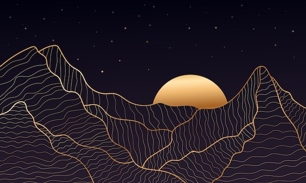 Vector gold abstract line art of mountain scenery