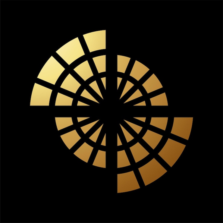 Vector gold abstract round shaped spider web icon on a black background
