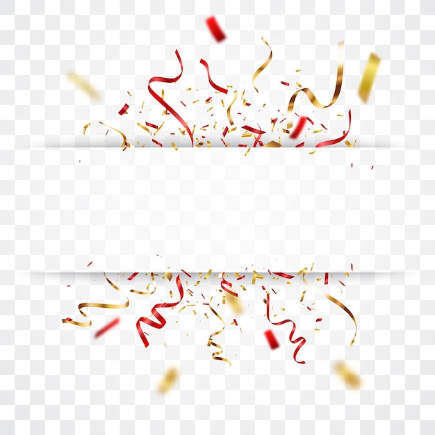 ベクトル 透明な背景に分離された金と赤の紙吹雪バナー