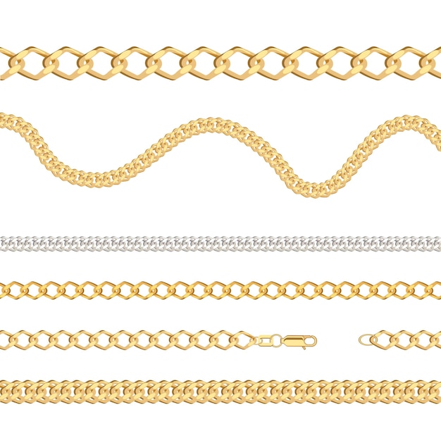 Вектор Золотые и серебряные цепочки на белом фоне