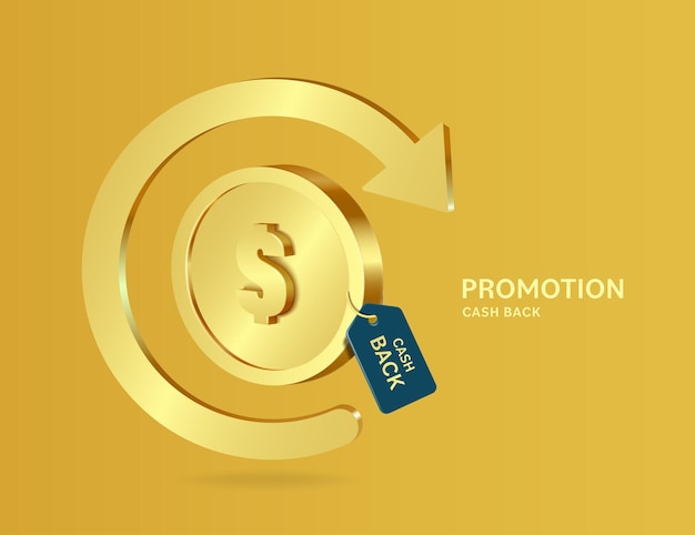 Gold arrow revolves around dollar coin floating in midair and there is promotion tag hanging