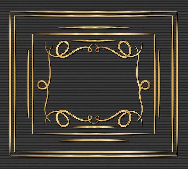 Gold art deco frame with ornament on gray background