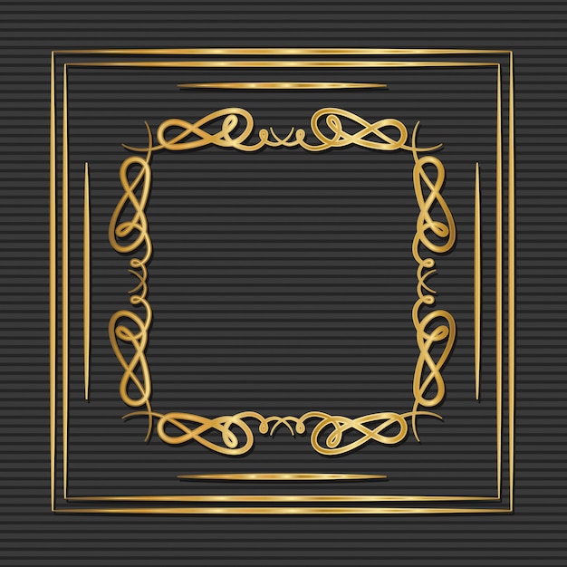 Vettore cornice oro art deco con ornamento su sfondo grigio