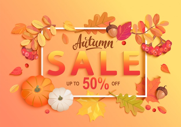 Gold autumn sale banner.