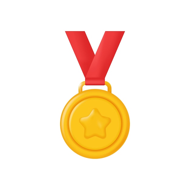 Gold Award-medaillepictogram met rode linten Vectorillustratie in minimale 3D-stijl