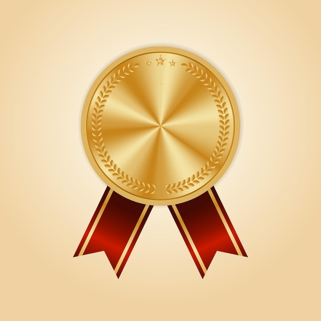 Gold award sport 1e plaats medaille rood lint realistische vector